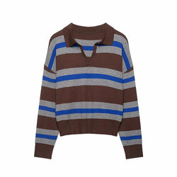 Joelene Striped Polo Collar Knit Sweater