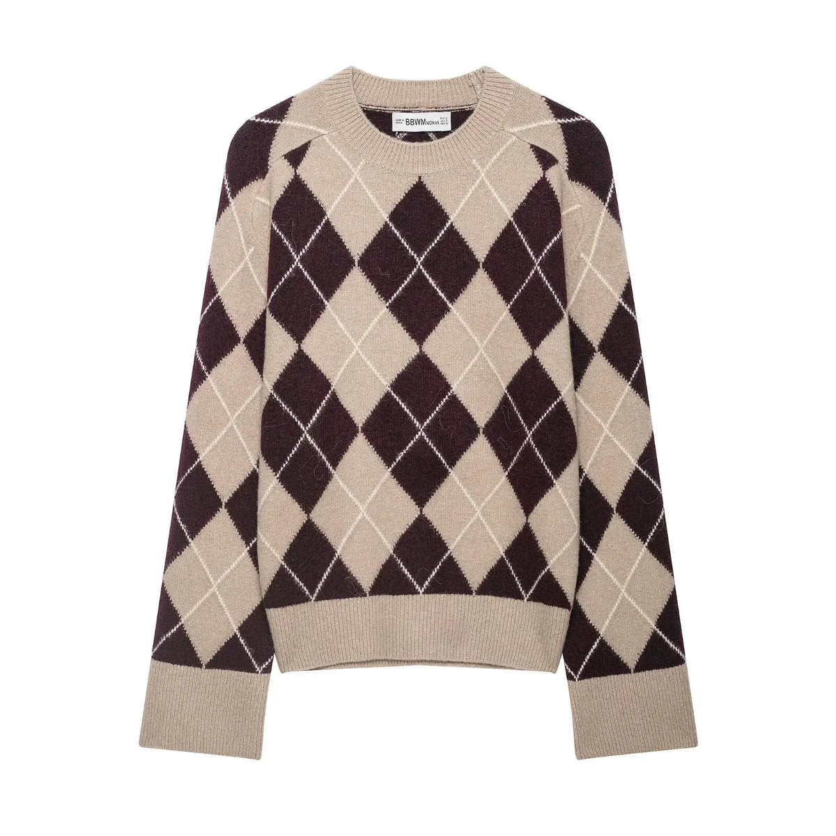 Maida Argyle Knit Crewneck Sweater