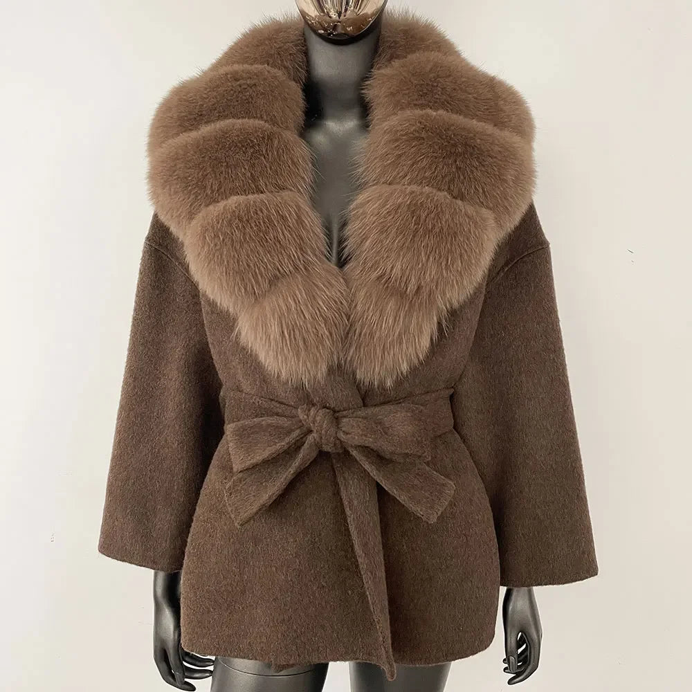 LOLA WOOL BLEND FOX FUR COAT