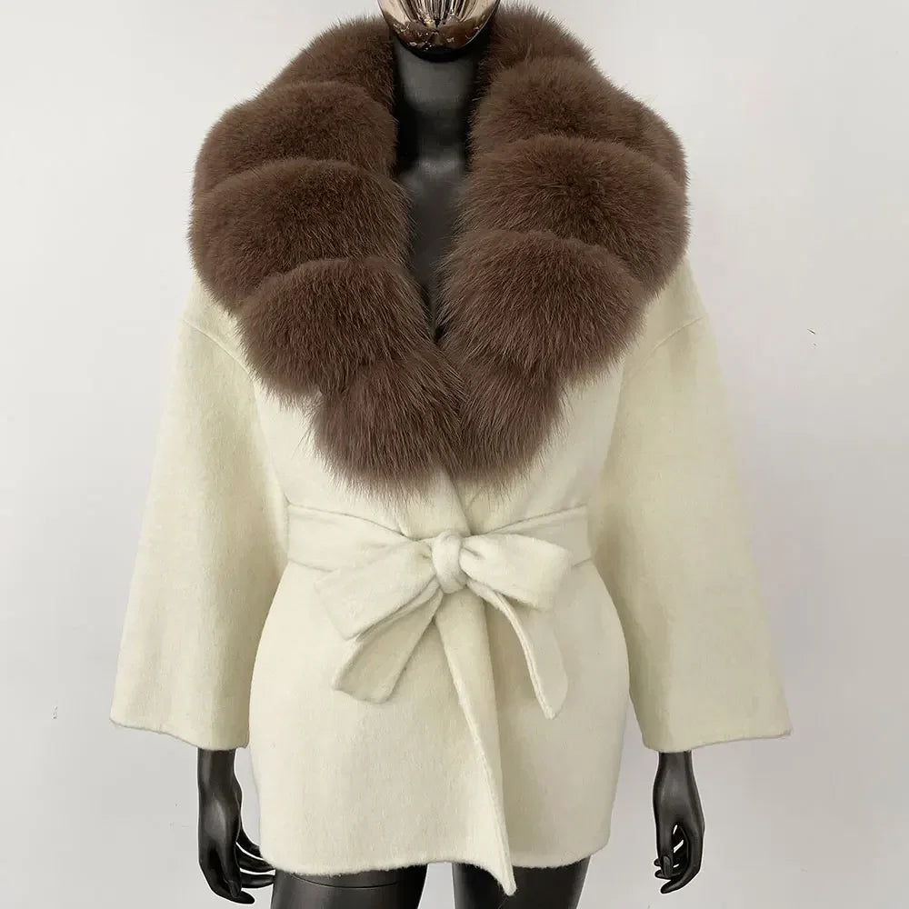 LOLA WOOL BLEND FOX FUR COAT