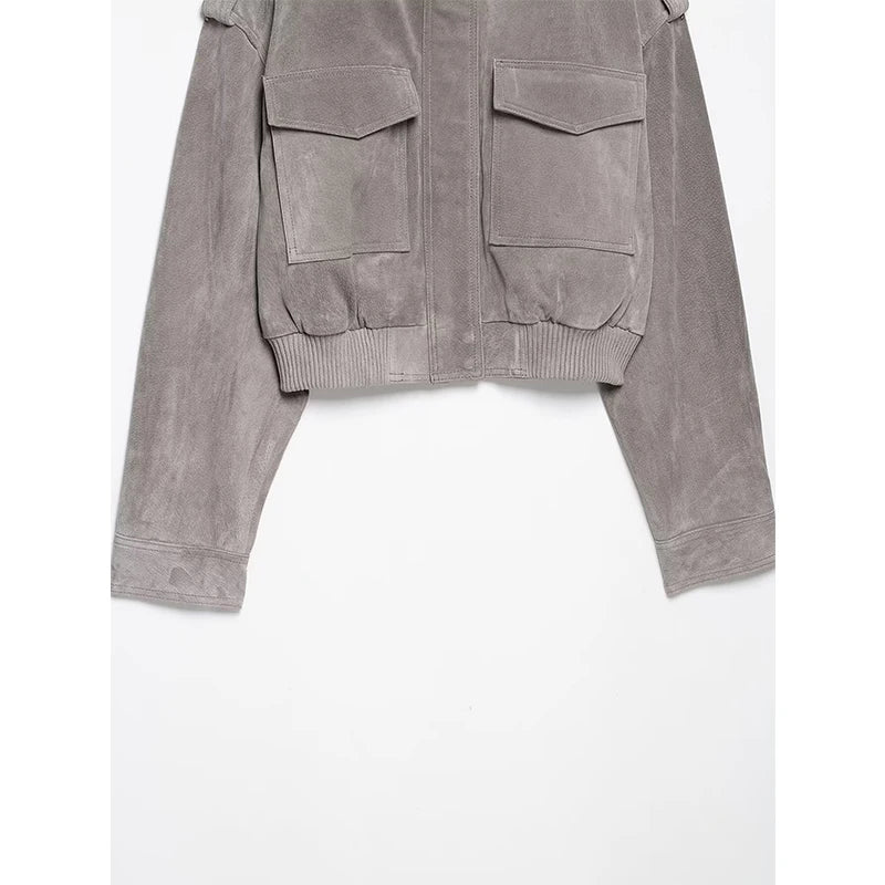 Hannah Cropped Suede Bomber Jacket