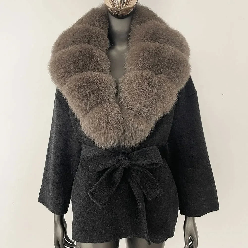 LOLA WOOL BLEND FOX FUR COAT