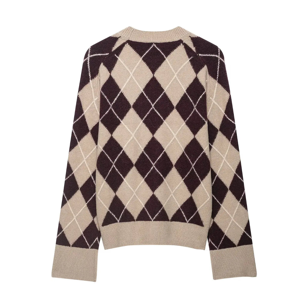 Maida Argyle Knit Crewneck Sweater