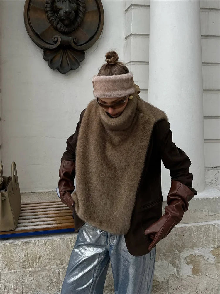 HARLI FAUX FUR TURTLENECK VEST