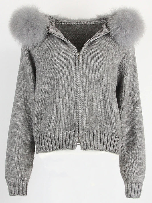 ANAES FOX FUR CARDIGAN JACKET