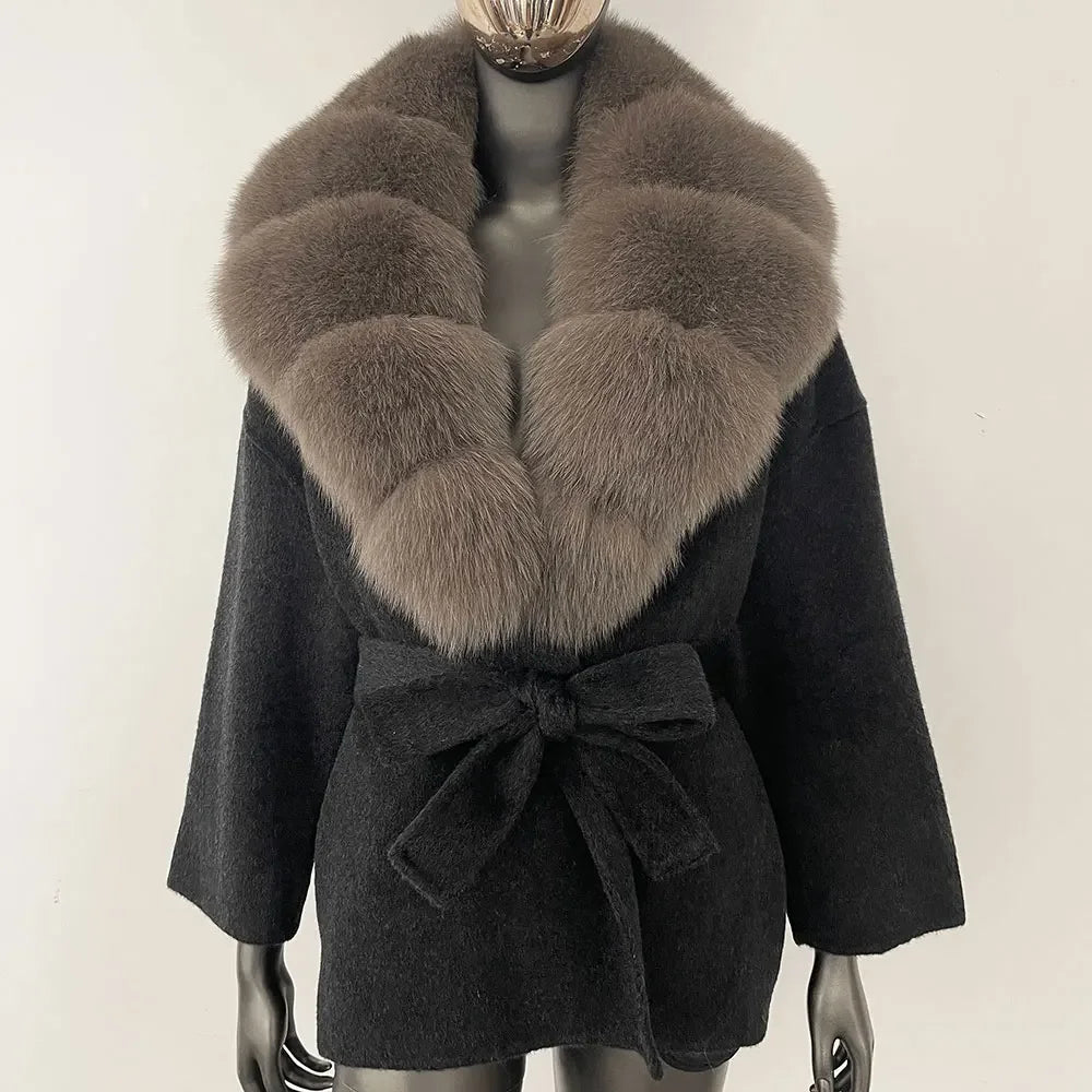 LOLA WOOL BLEND FOX FUR COAT