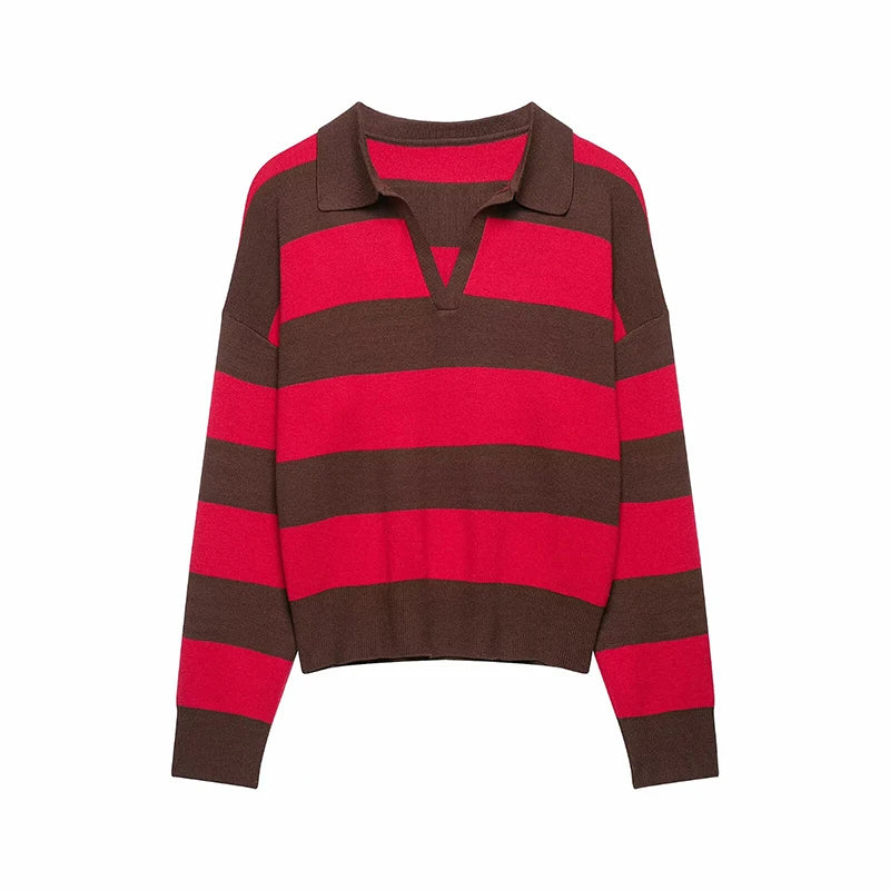 Joelene Striped Polo Collar Knit Sweater