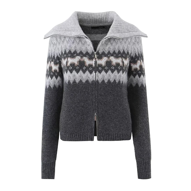 Aurora Nordic Fair Isle Zip-Up Cardigan