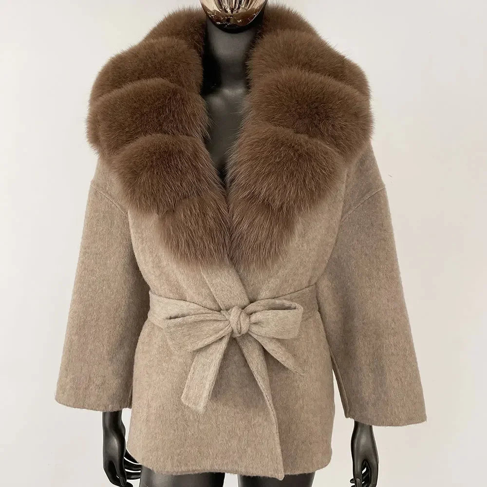 LOLA WOOL BLEND FOX FUR COAT