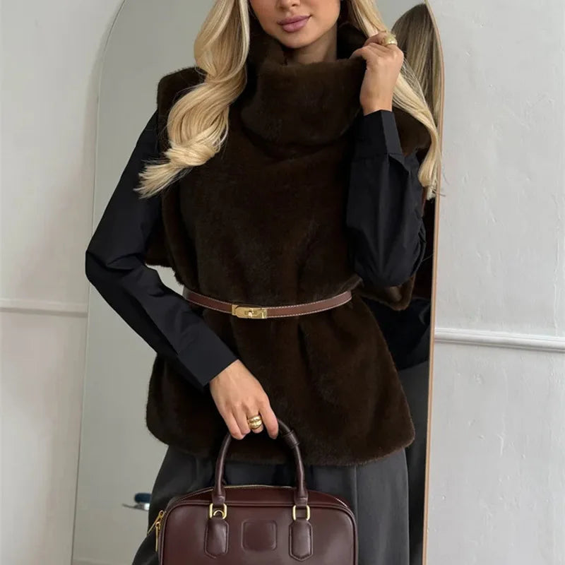 HARLI FAUX FUR TURTLENECK VEST