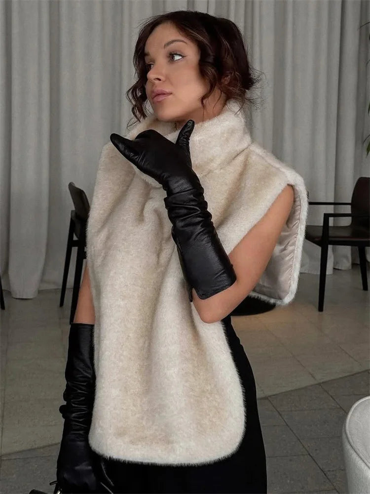 HARLI FAUX FUR TURTLENECK VEST