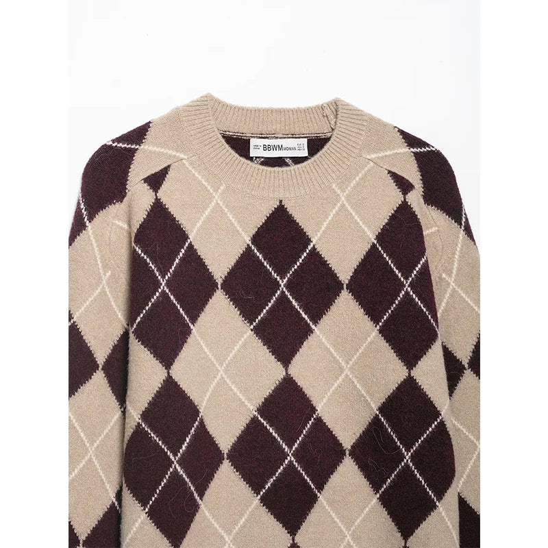 Maida Argyle Knit Crewneck Sweater