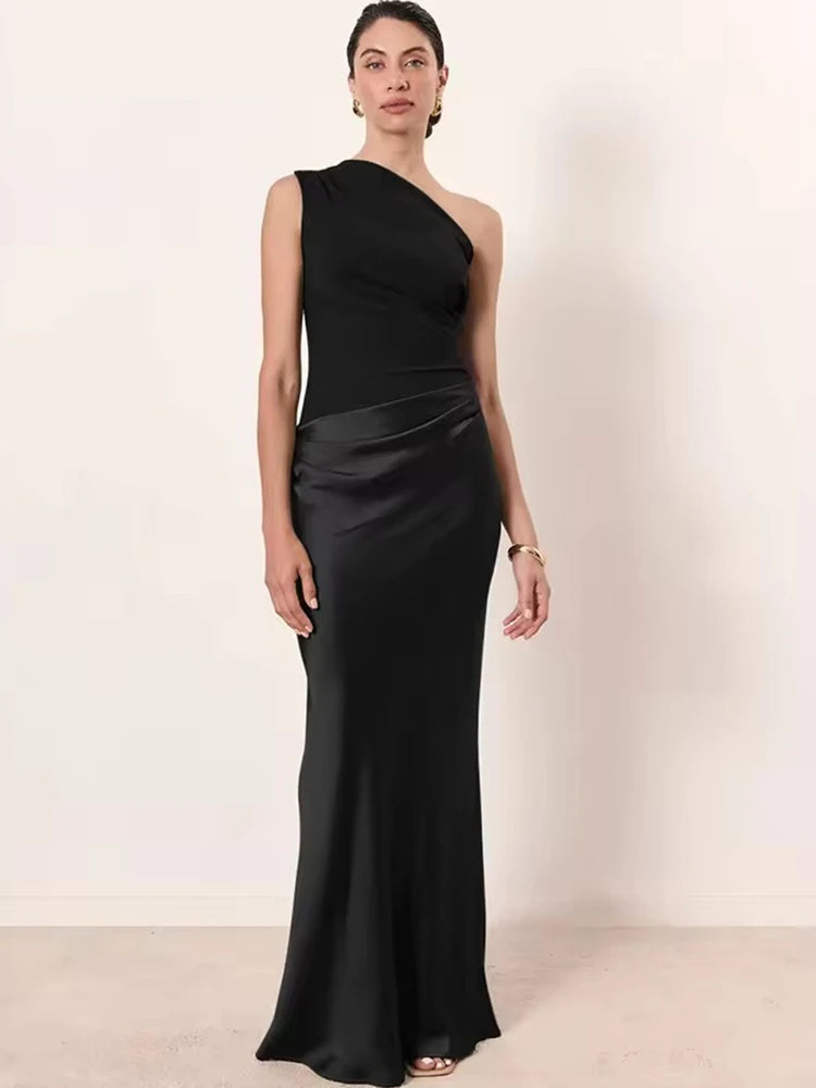 PAULINA SATIN ONE SHOULDER DRESS