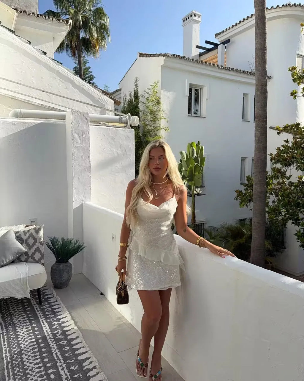 LELI SEQUIN RUFFLE MINI DRESS