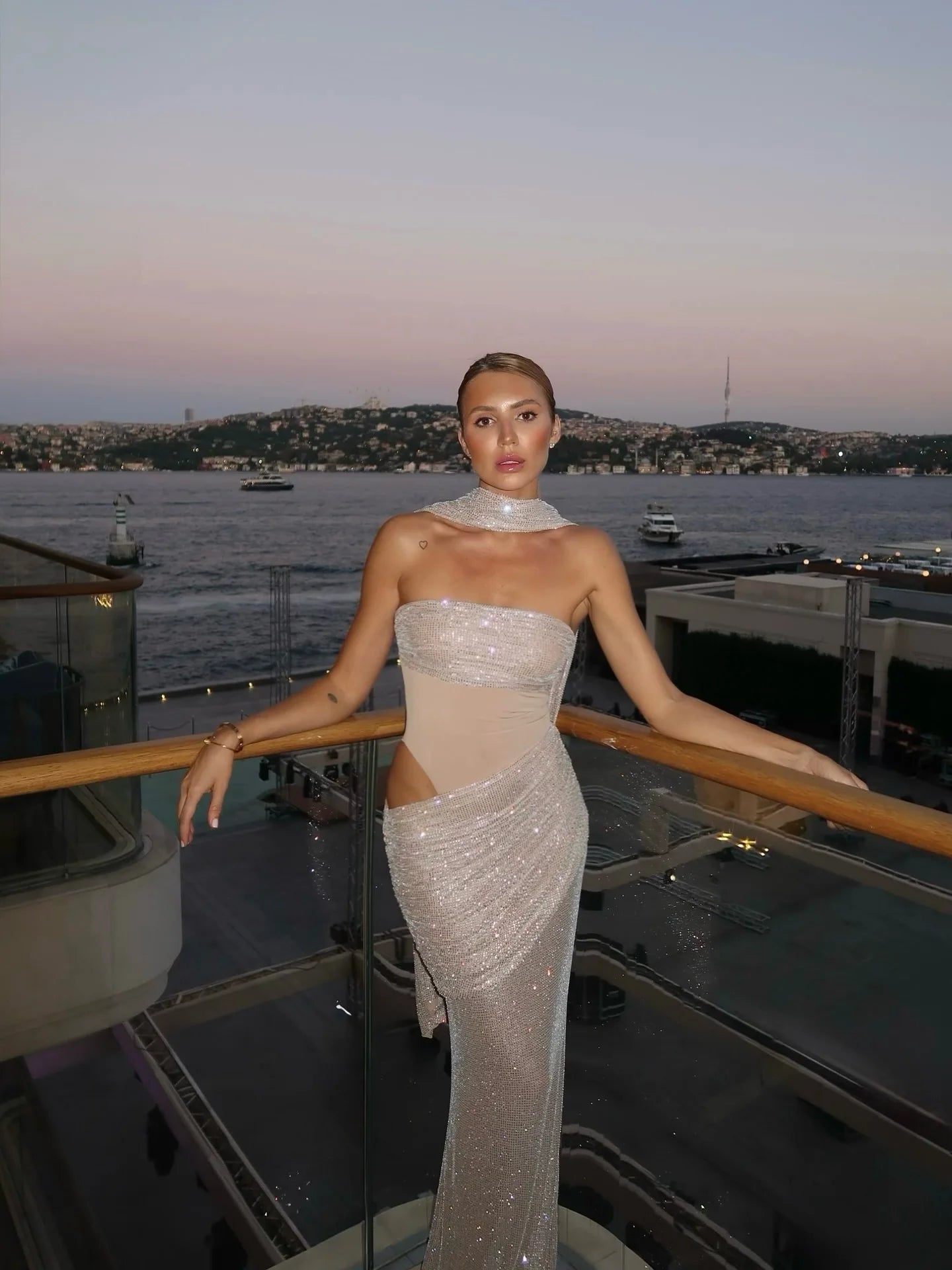 NADIA CRYSTAL MESH DRESS