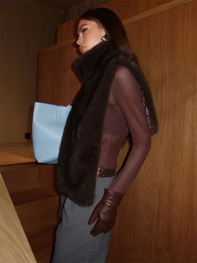 HARLI FAUX FUR TURTLENECK VEST