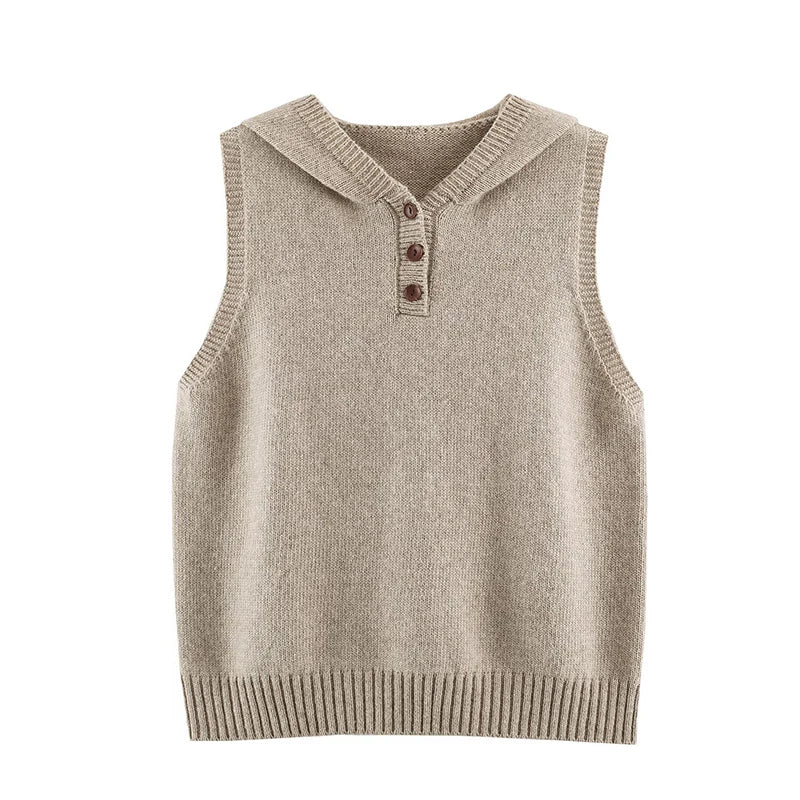 Anna Vintage Casual Hooded Knit Vest