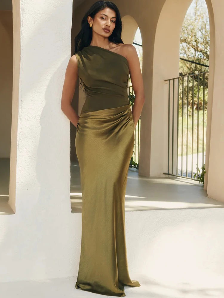 PAULINA SATIN ONE SHOULDER DRESS