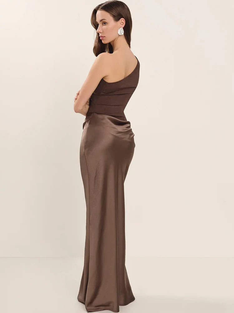 PAULINA SATIN ONE SHOULDER DRESS