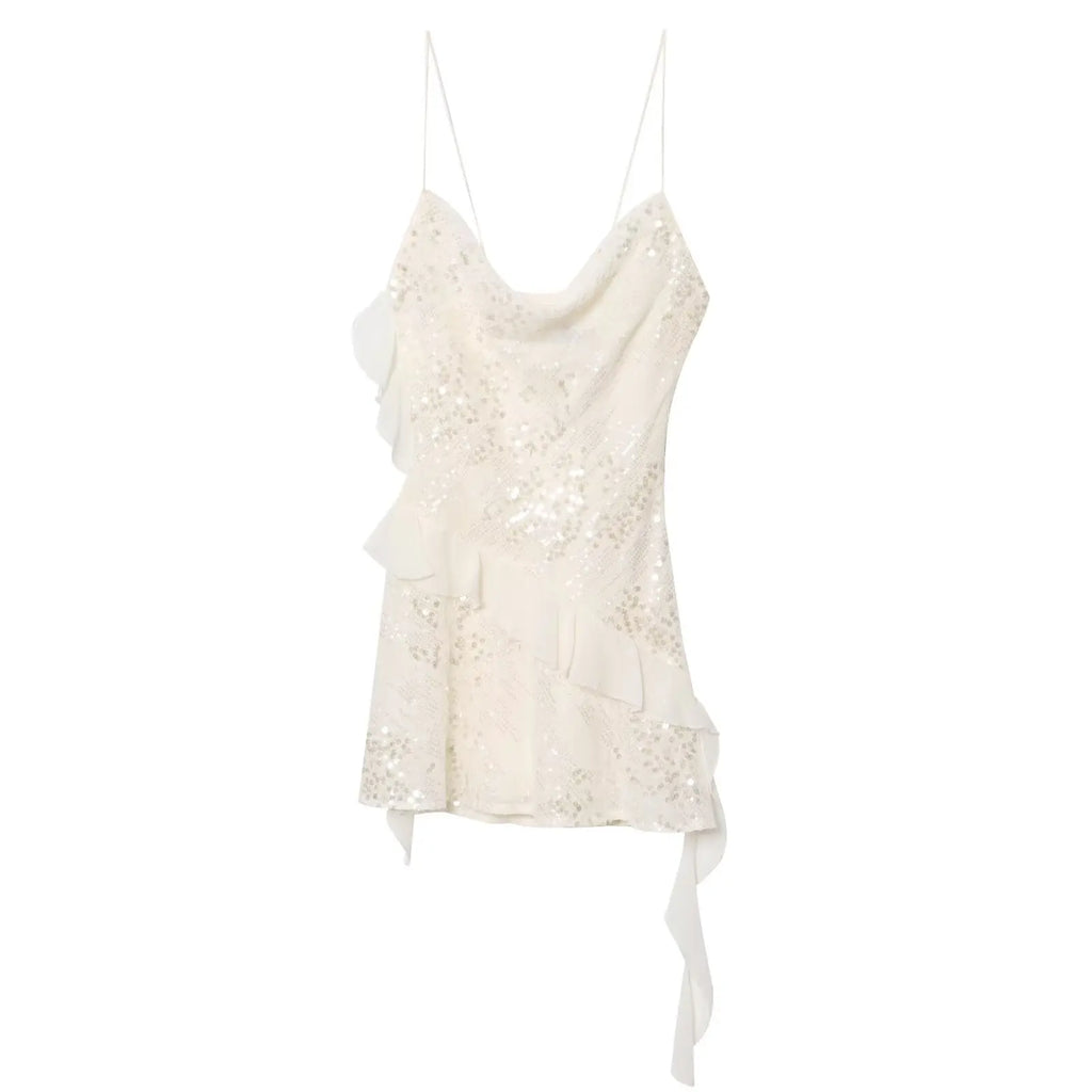 LELI SEQUIN RUFFLE MINI DRESS