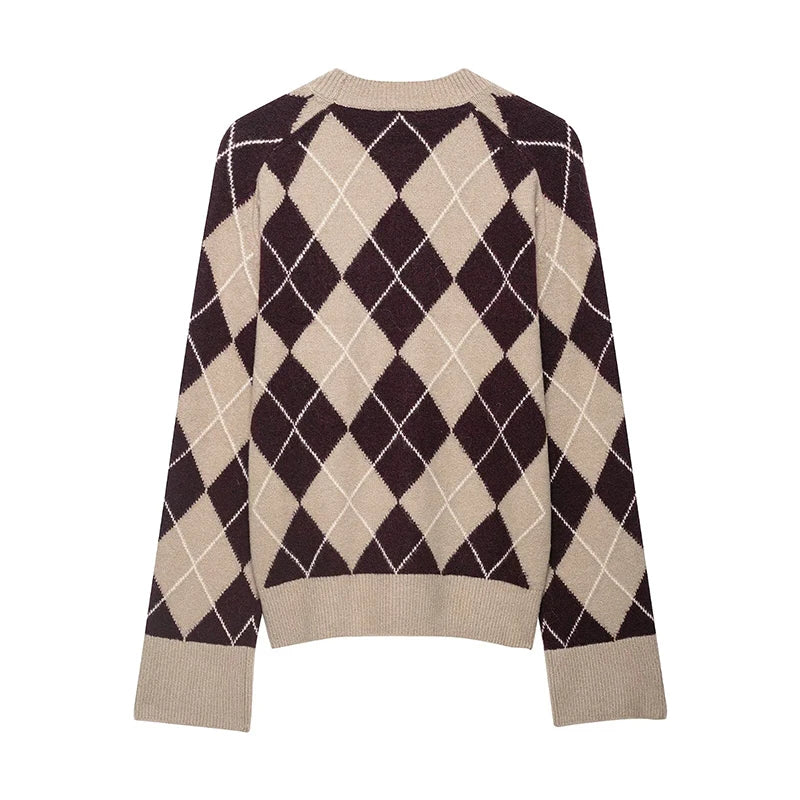 Maida Argyle Knit Crewneck Sweater