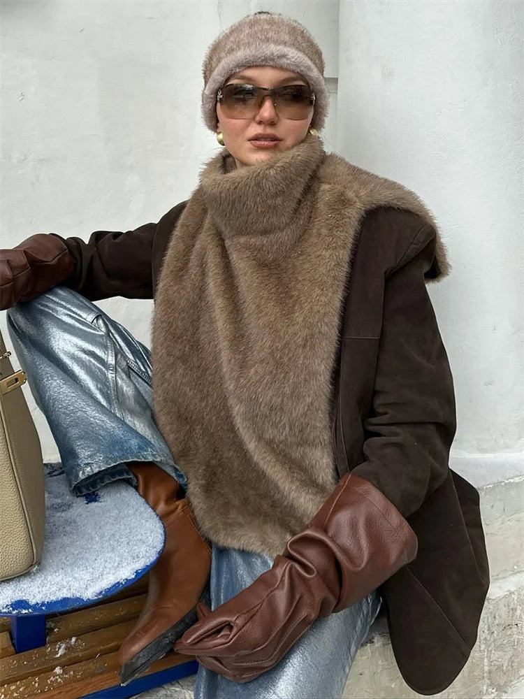 HARLI FAUX FUR TURTLENECK VEST