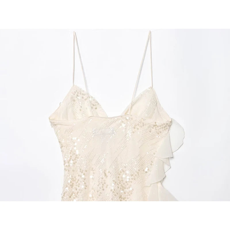 LELI SEQUIN RUFFLE MINI DRESS