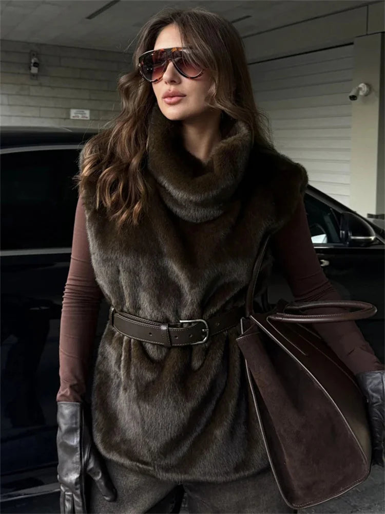 HARLI FAUX FUR TURTLENECK VEST