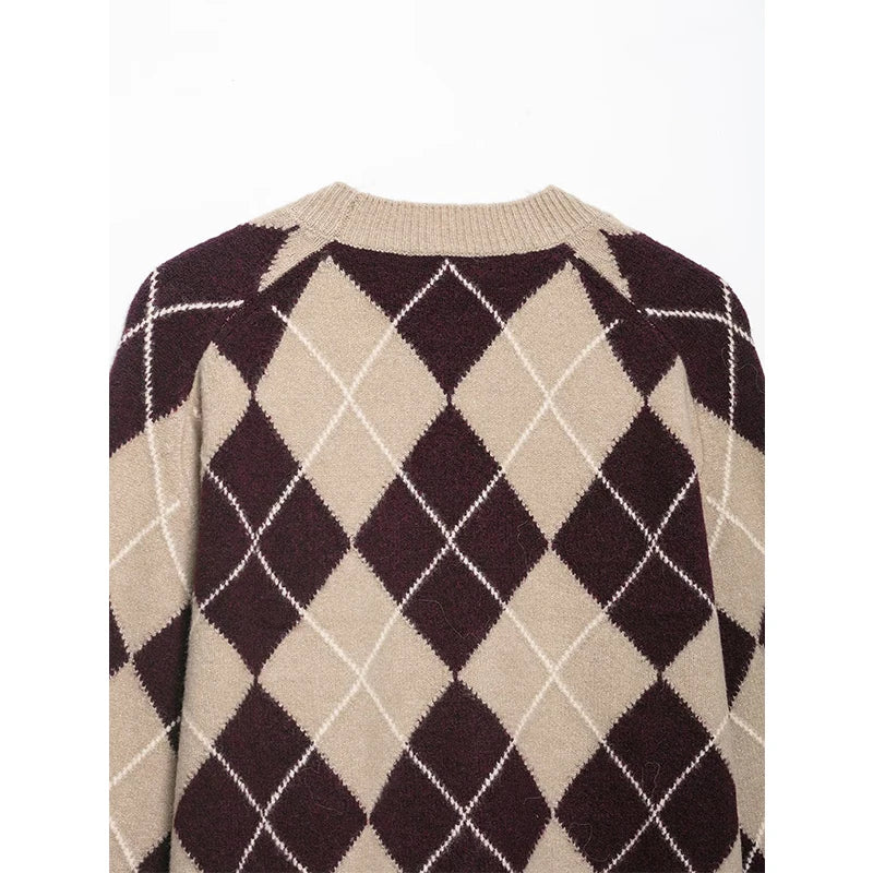 Maida Argyle Knit Crewneck Sweater