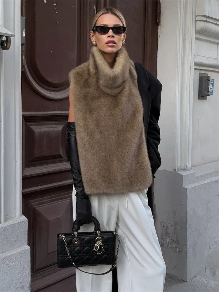 HARLI FAUX FUR TURTLENECK VEST