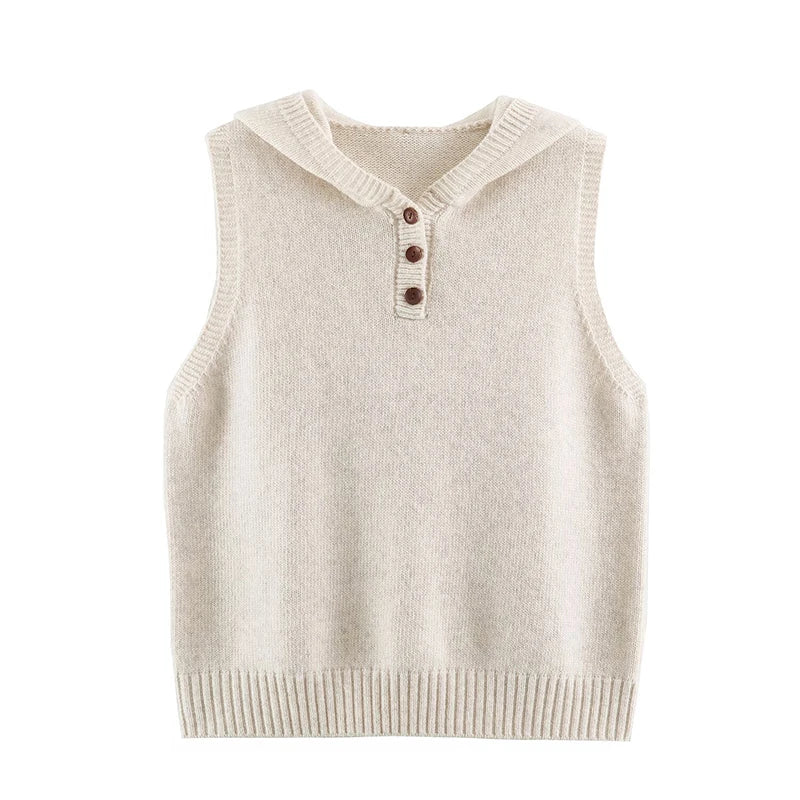 Anna Vintage Casual Hooded Knit Vest