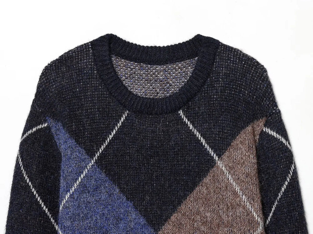 Alene Oversized Argyle Knit Sweater