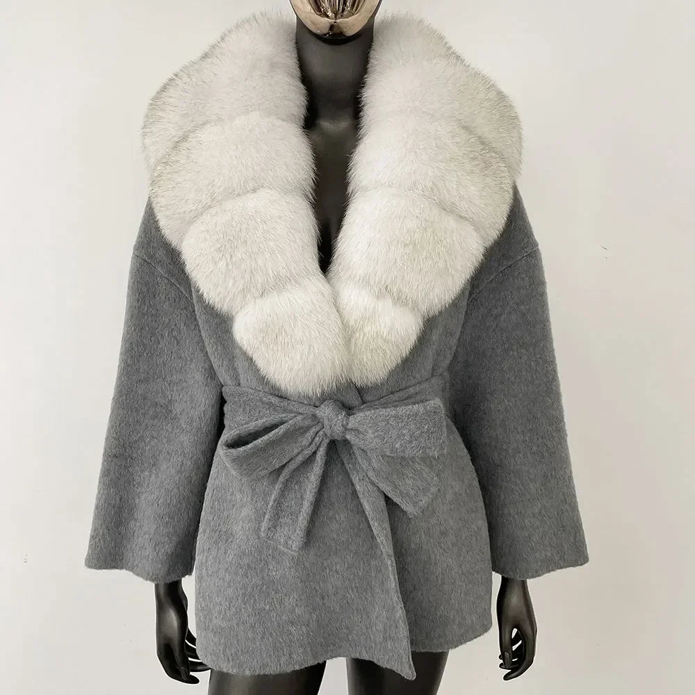 LOLA WOOL BLEND FOX FUR COAT