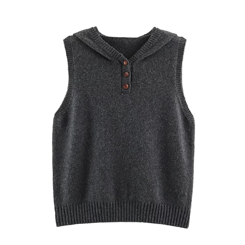 Anna Vintage Casual Hooded Knit Vest