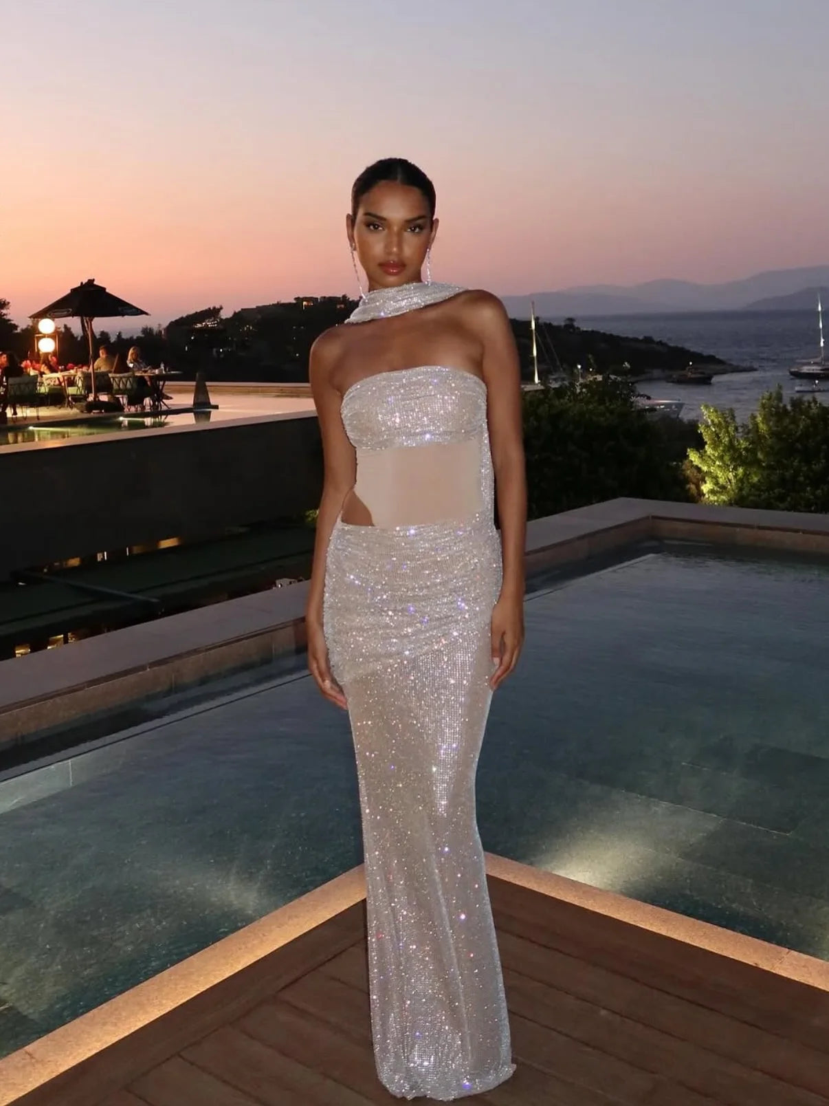 NADIA CRYSTAL MESH DRESS