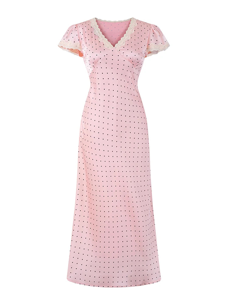 CHARIS POLKA DOT MIDI DRESS PINK