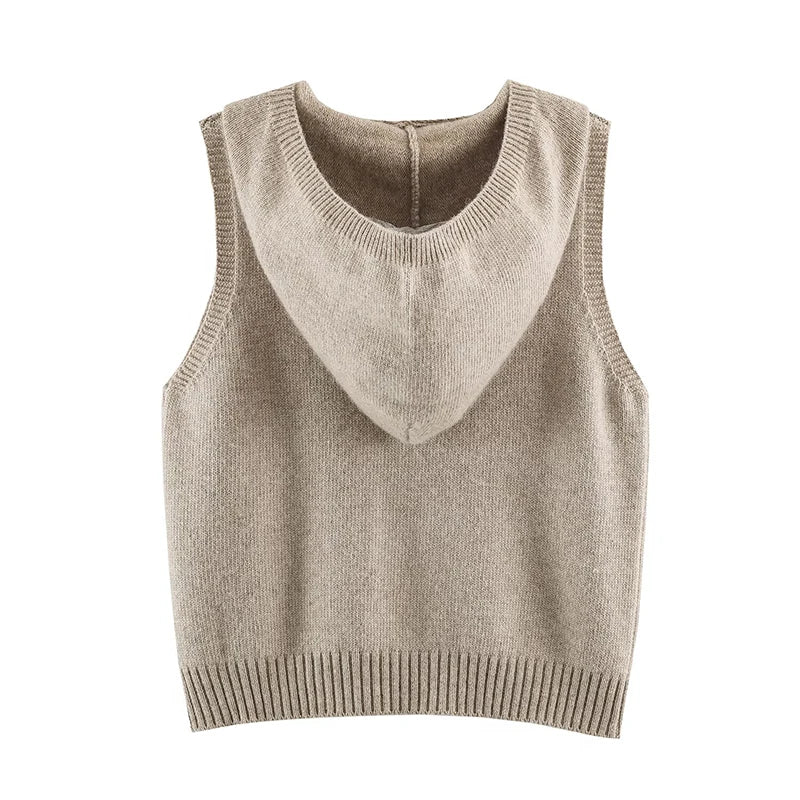 Anna Vintage Casual Hooded Knit Vest