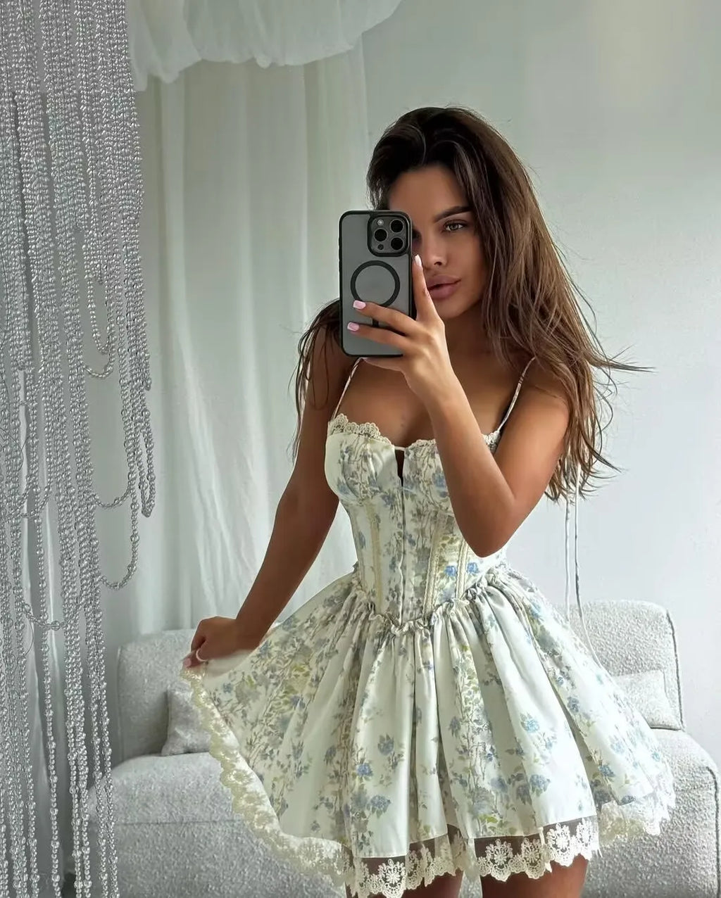 IRIS FLORAL MINI DRESS