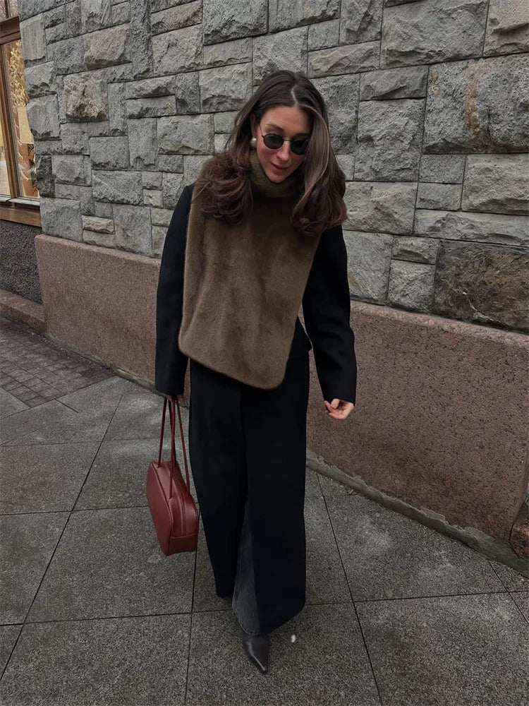 HARLI FAUX FUR TURTLENECK VEST