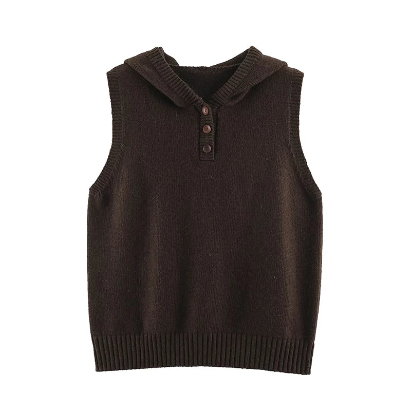 Anna Vintage Casual Hooded Knit Vest