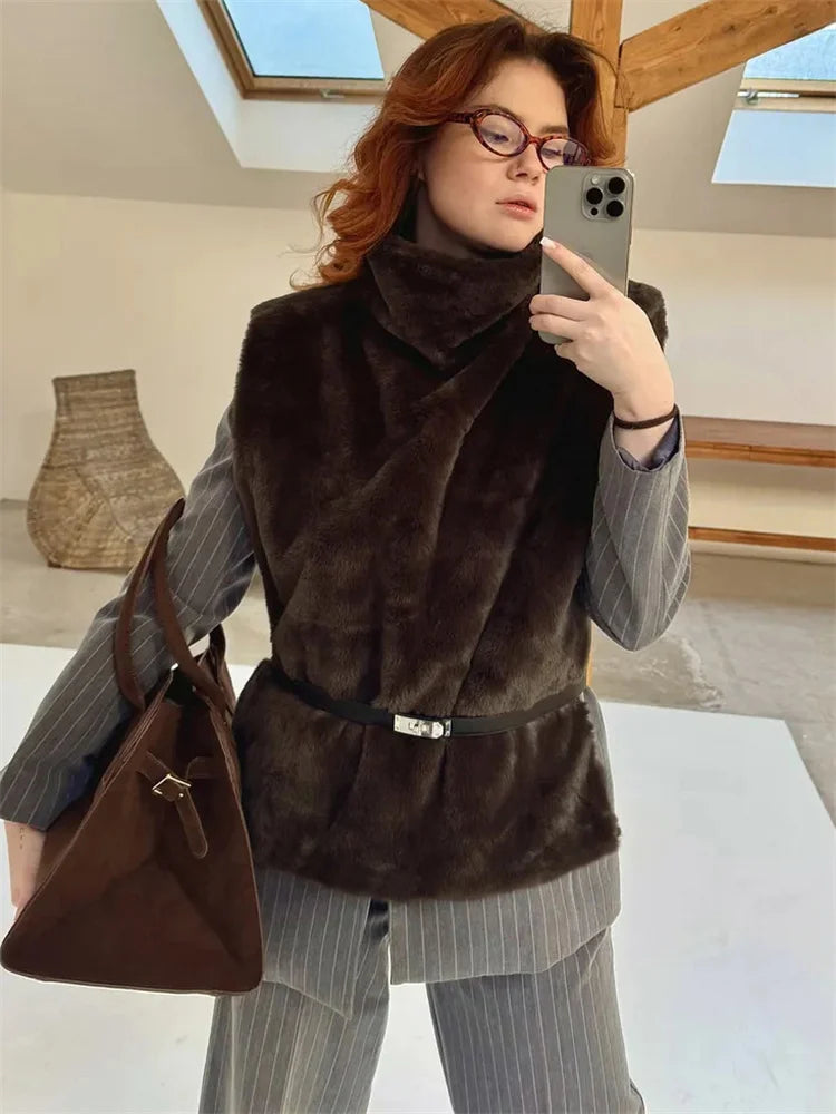 HARLI FAUX FUR TURTLENECK VEST