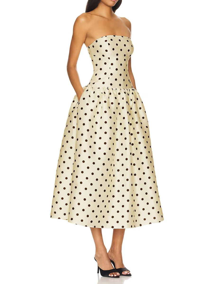 LANA POLKA DOT MIDI DRESS