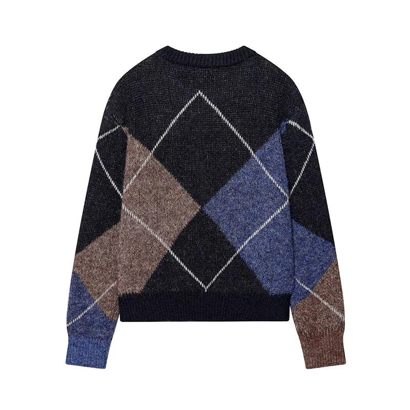 Alene Oversized Argyle Knit Sweater