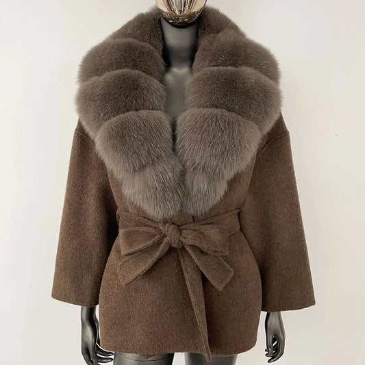 LOLA WOOL BLEND FOX FUR COAT