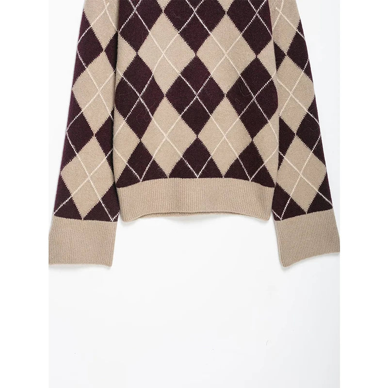 Maida Argyle Knit Crewneck Sweater