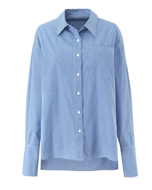 Blue striped shirt on a white background