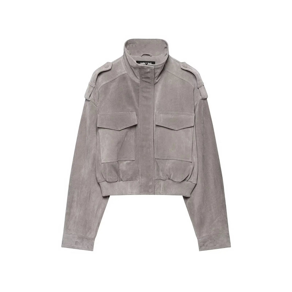 Hannah Cropped Suede Bomber Jacket