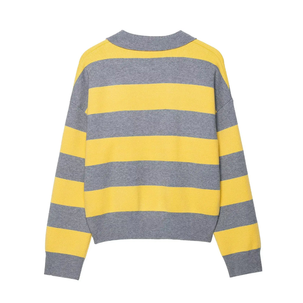 Joelene Striped Polo Collar Knit Sweater