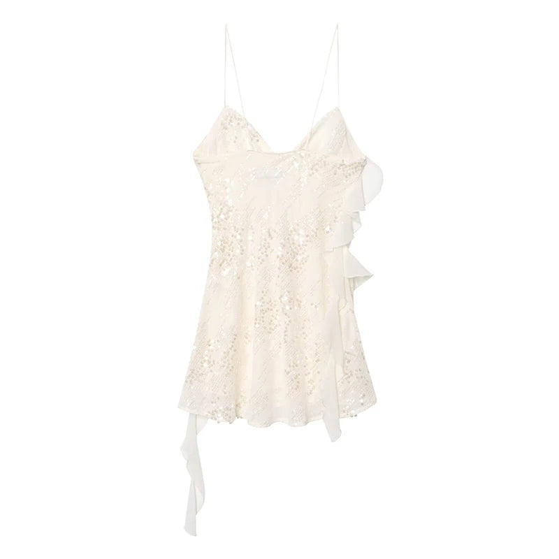 LELI SEQUIN RUFFLE MINI DRESS