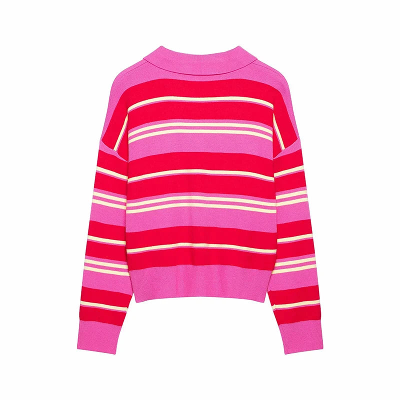 Joelene Striped Polo Collar Knit Sweater